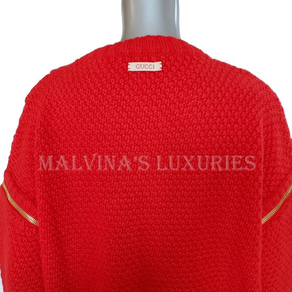 GUCCI SWEATER CABLE KNIT RED WOOL DETACHABLE SLEEVES JUMPER sz M - Picture 10 of 15